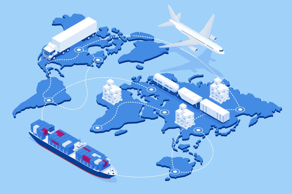 A graphic illustrating global supply chains.