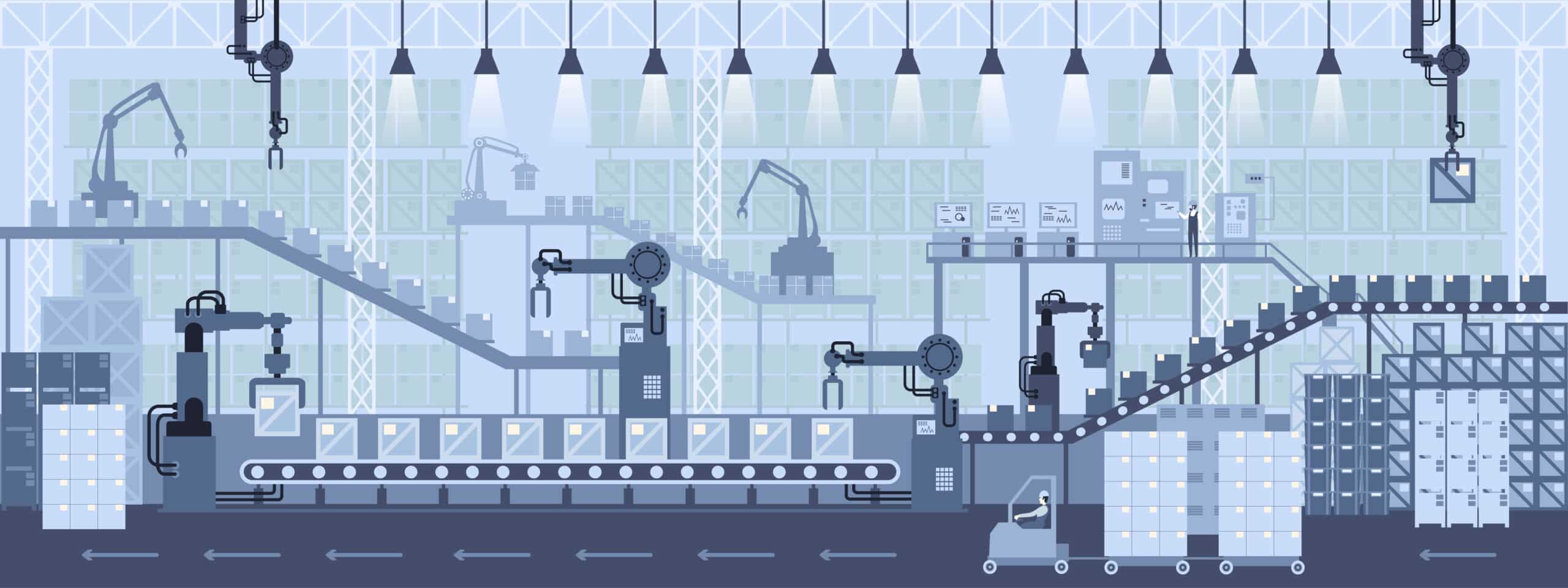 Graphic of an assembly line.