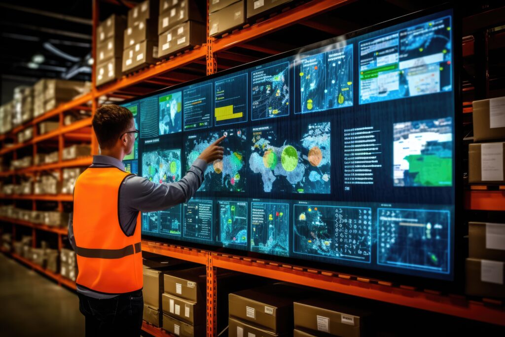 Man managing data on a digital screen